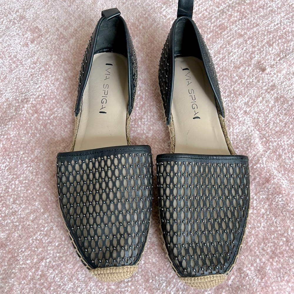 Via Spiga Womens Bernadine Leather Studded d'Orsay,  Size:8, Black